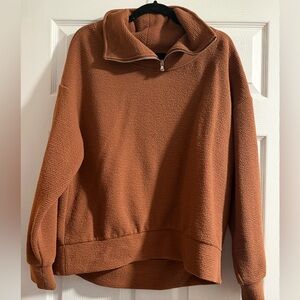 Waffle-Knit Half-Zip Pullover Sweatshirt - Rust